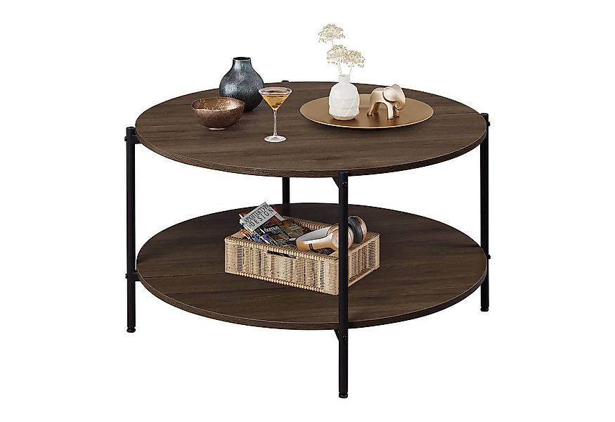 WLIVE Couchtisch Couchtisch rund mit 2 Ebenen, Beistelltisch Holz mit Metal günstig online kaufen