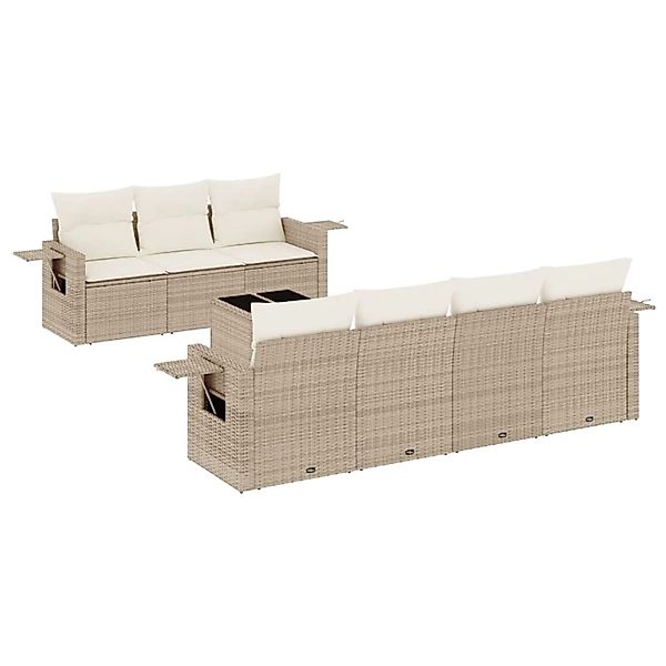vidaXL 8-Tlg Garten-Sofagarnitur mit Kissen Beige Poly Rattan 3219927 günstig online kaufen