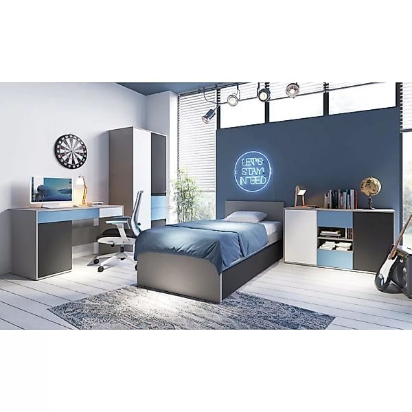 Jugendzimmer Set mit Schreibtisch und Sideboard LIIVA-129 in grau mit schwa günstig online kaufen