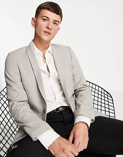 Twisted Tailor – Hemmingway – Eng geschnittene Anzugjacke in Beige-Neutral günstig online kaufen