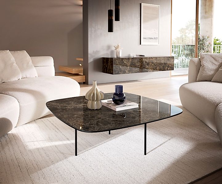 Couchtisch Edge Boot 90x90 cm Keramik Emperador Extra Lucidato Dunkelbraun günstig online kaufen