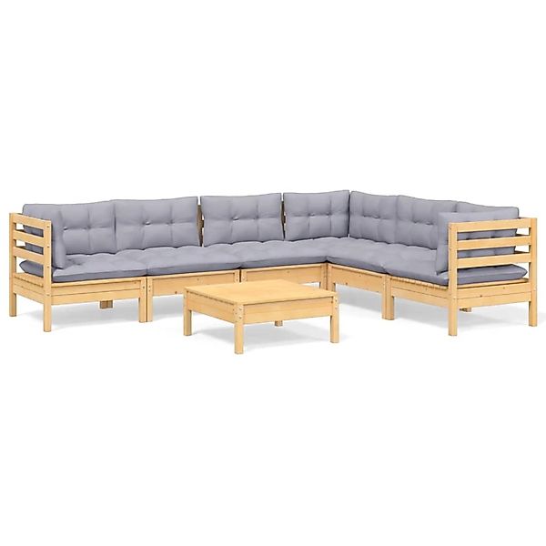 vidaXL 7-Tlg Garten-Lounge-Set mit Grauen Kissen Kiefer Massivholz 3096688 günstig online kaufen