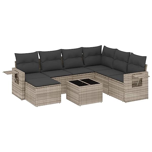 vidaXL 8-Tlg Garten-Sofagarnitur mit Kissen Hellgrau Poly Rattan 3252849 günstig online kaufen
