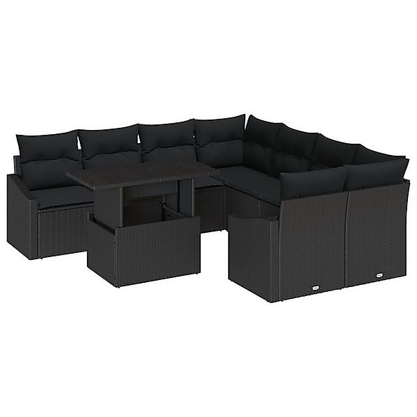 vidaXL Loungesofa 9-tlg. Garten-Sofagarnitur mit Kissen Schwarz Poly Rattan günstig online kaufen