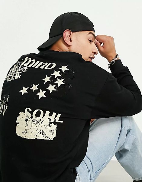 ASOS DESIGN – Oversize-Sweatshirt in Schwarz mit Gothic-Wellness-Rückenprin günstig online kaufen
