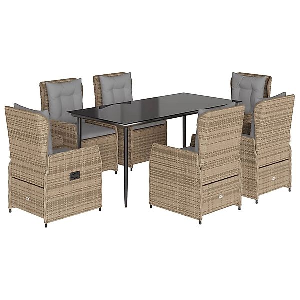 vidaXL 7-Tlg Garten-Essgruppe mit Kissen Beige Poly Rattan 3262872 günstig online kaufen