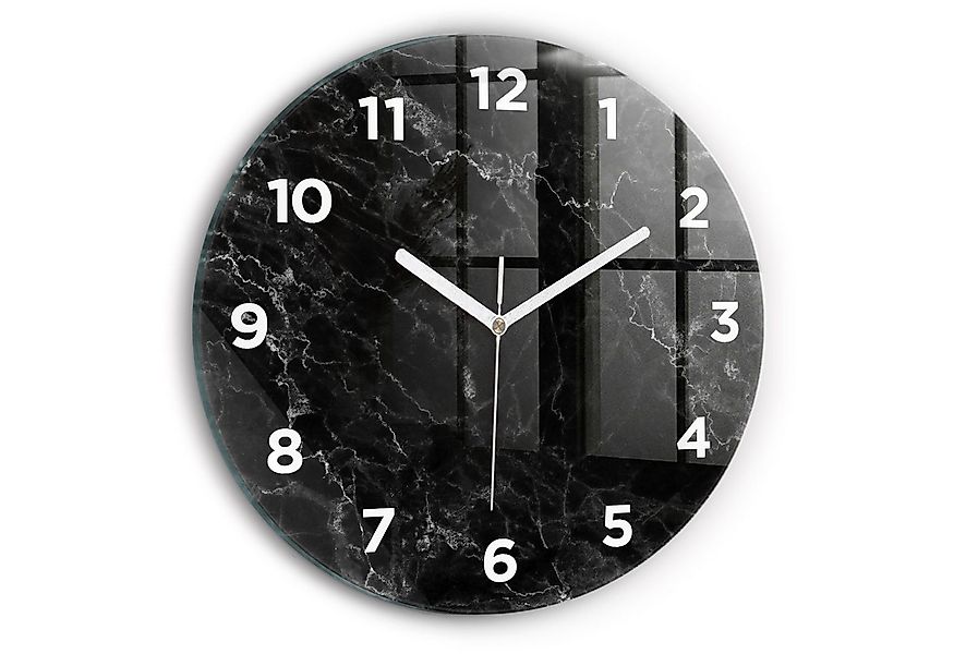 Tulup Wanduhr Glamour Glasuhr Dunkler Marmor Runde Uhr aus Gehärtetem Glas günstig online kaufen