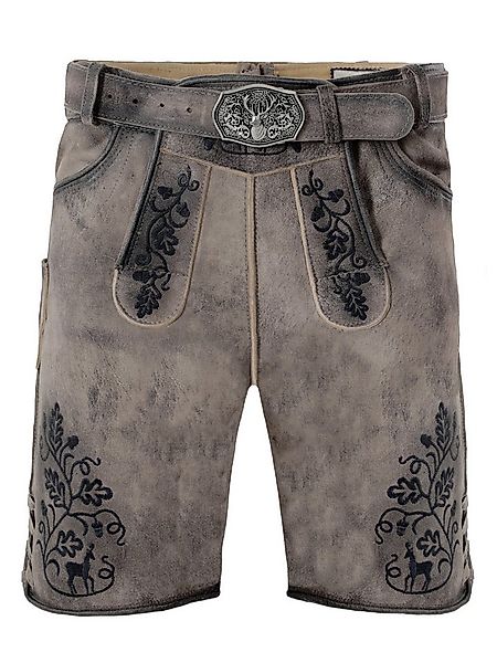 Trachtenlederhose Lederhose kurz Thaddäus granit (2-tlg) inkl. Gürtel günstig online kaufen
