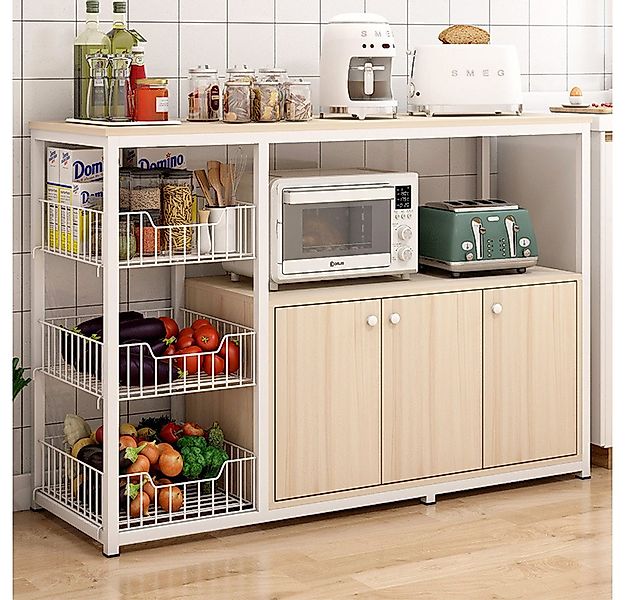 habeig Küchenbuffet Küchenschrank Regal 3 Ablagekörben 3 Türen 120x80x30cm günstig online kaufen
