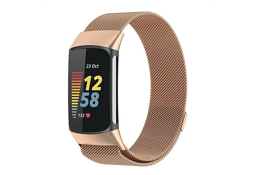 Wigento Smartwatch-Armband Für Fitbit Charge 6 / 5 Metall Stahl Mesh Armban günstig online kaufen