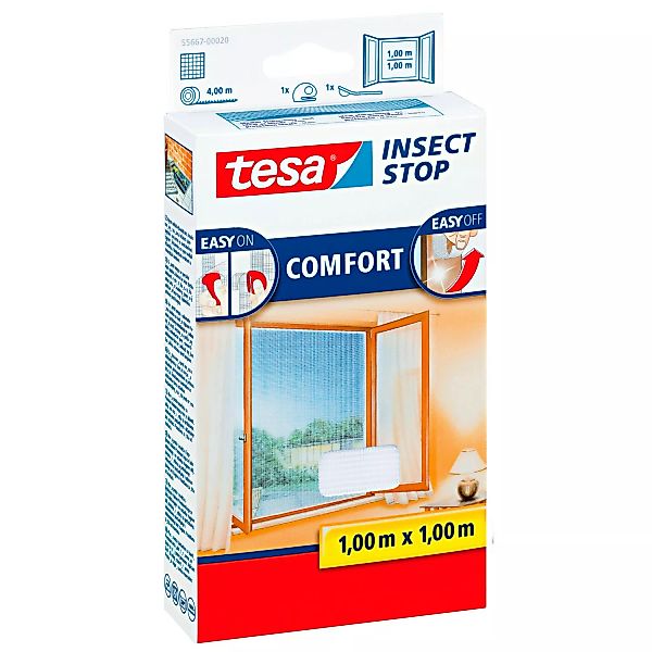 Tesa Fliegengitter Fenster mit Klettband Comfort Weiß 100 cm x 100 cm günstig online kaufen