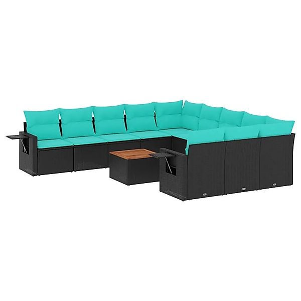 vidaXL 12-Tlg Gartensofa-Set mit Kissen Schwarzes Polyrattan 3224790 günstig online kaufen