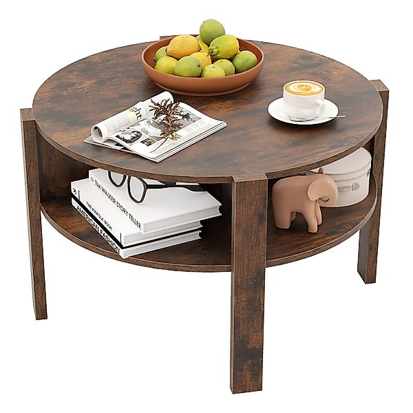 COSTWAY Couchtisch, Rund mit Stauraum, Wohnzimmertisch günstig online kaufen