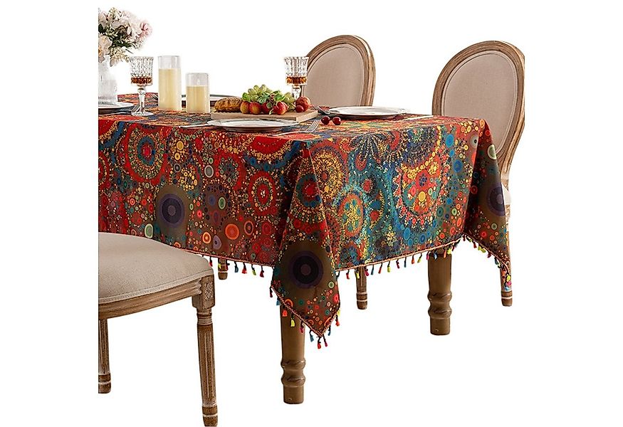 Refttenw Tischdecke Boho Rechteckige Quaste Tischtuch Wasserdichtes Tischde günstig online kaufen