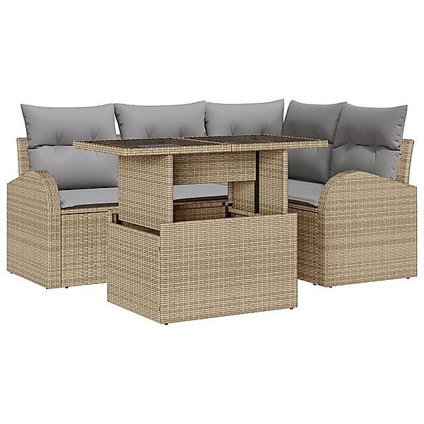 vidaXL Loungesofa 5-teiliges Garten Sofa Set mit Kissen Beige Poly Rattan, günstig online kaufen
