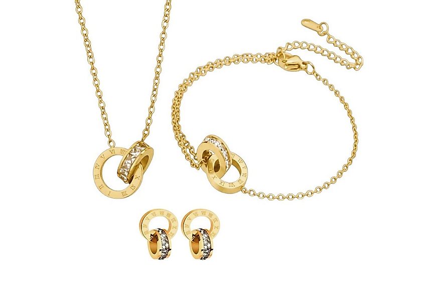 KARMA Schmuckset Damen Edelstahl Zirkone Gold od. Silber Kette Ohrstecker A günstig online kaufen
