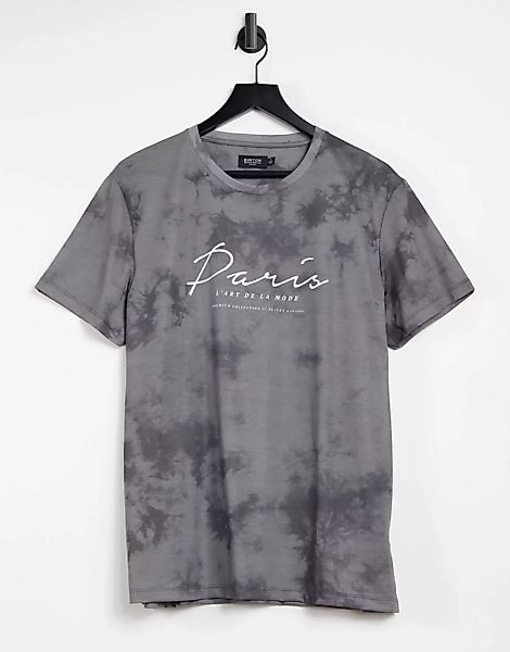 Burton Menswear – Paris – T-Shirt in ausgewaschener Optik mit Schriftzug-Sc günstig online kaufen
