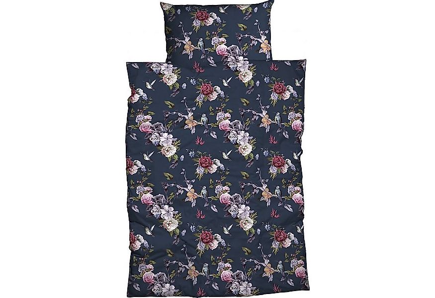 CASATEX Bettwäsche Belana Dunkelblau Satin, Satin, 2 teilig, Blüten, Rosen, günstig online kaufen
