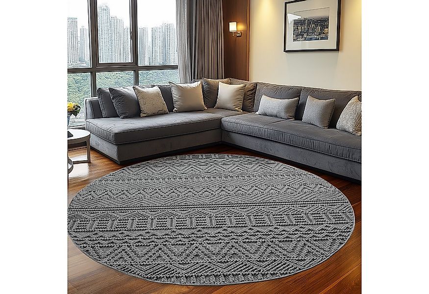 Teppium Teppich Skandinavisches Vintage-Muster auf Bouclé-Teppich, Rund, Hö günstig online kaufen