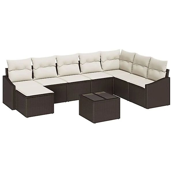 vidaXL Gartensofa-set mit Kissen 8-Tlg Braun und Creme Poly-Rattan 3355517 günstig online kaufen