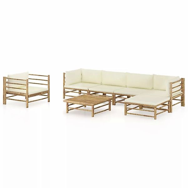 vidaXL 7-Tlg Garten-Lounge-Set mit Cremeweißen Kissen Bambus 3058199 günstig online kaufen