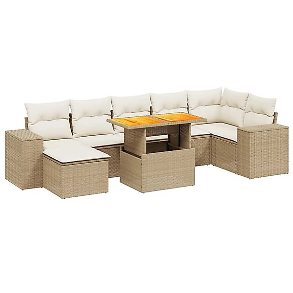 vidaXL 8-Tlg Garten-Sofagarnitur mit Kissen Beige Poly Rattan 3272745 günstig online kaufen