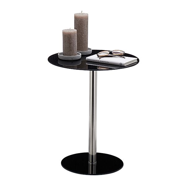 relaxdays Beistelltisch Glas Edelstahl, Schwarz günstig online kaufen