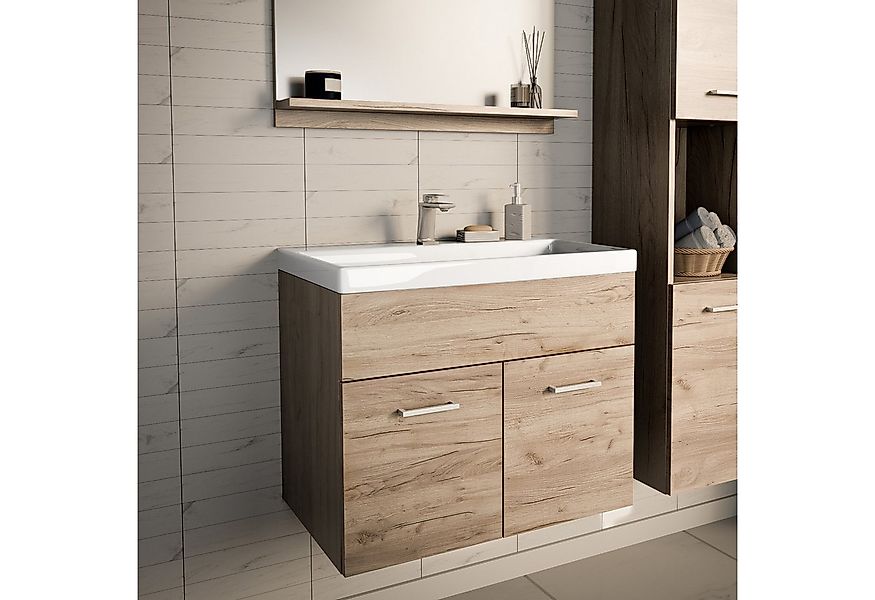 en.casa Waschtisch, mit Waschbecken »Krildihana« 61x40x50cm Eicheoptik günstig online kaufen