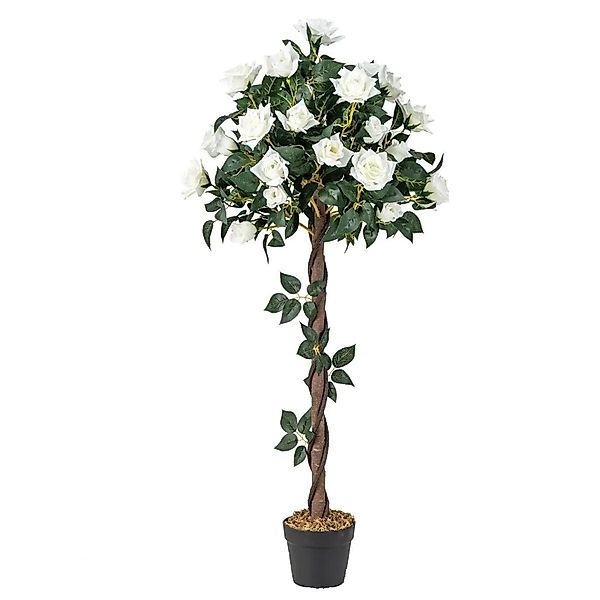 Costway Kunstbaum mit Weißen Rosen und Natürlicher Stamm 120 cm günstig online kaufen