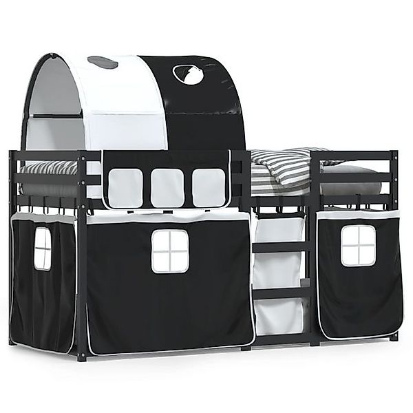 vidaXL Etagenbett, Doppelstockbett mit Vorhängen Weiß Schwarz 90x200 cm Kie günstig online kaufen