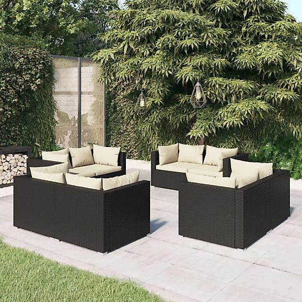 Vidaxl 8-tlg. Garten-lounge-set Mit Kissen Poly Rattan Schwarz günstig online kaufen