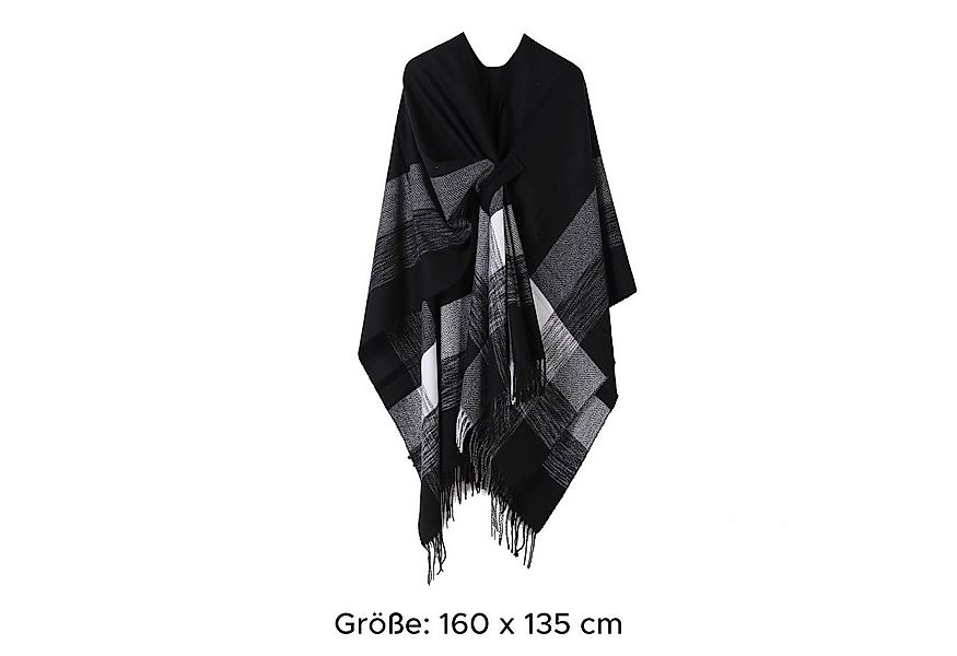 Refttenw Poncho Damen Warmer Winterschal Fransentuch Cape, Oversized Schal günstig online kaufen