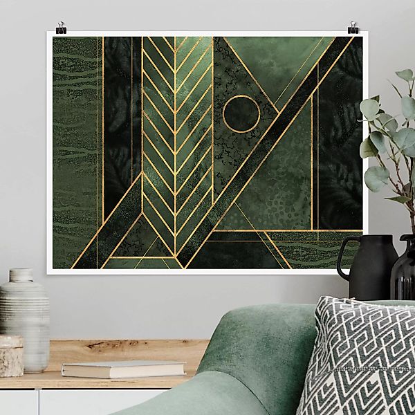 Poster - Querformat Geometrische Formen Smaragd Gold günstig online kaufen