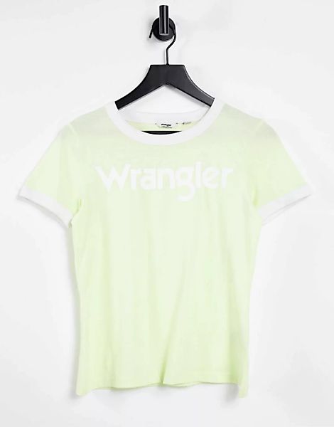 Wrangler – Ringer-T-Shirt mit kurzen Ärmeln in Gelb günstig online kaufen