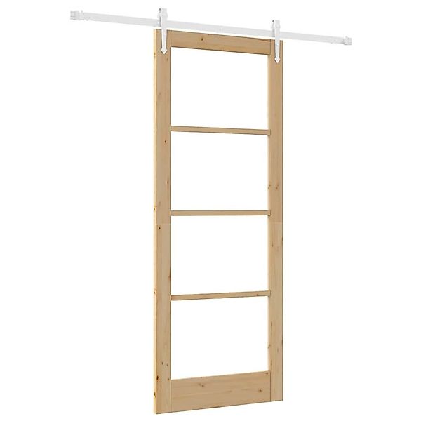 vidaXL Schiebetür Braun 83 x 211 cm Holz und Metall 3332363 günstig online kaufen