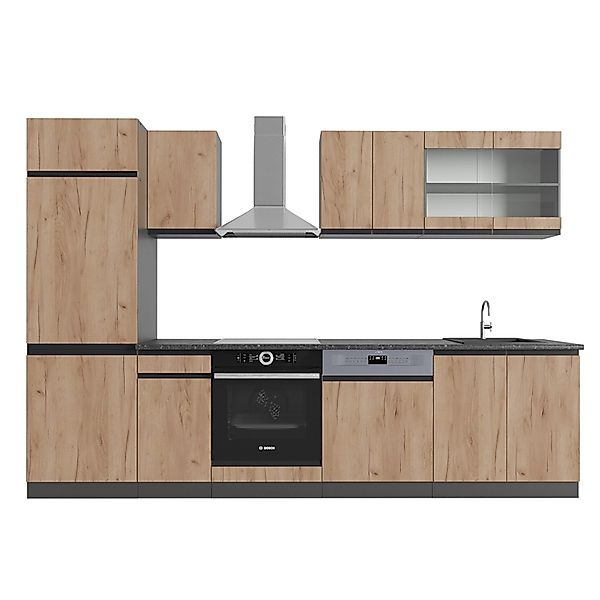 Vicco R-Line Küchenzeile Goldkraft Eiche/Anthrazit 300 cm J-Shape ohne E-Ge günstig online kaufen