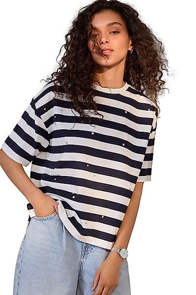 Next T-Shirt Kurzärmeliges, verziertes T-Shirt mit Streifen (1-tlg) günstig online kaufen