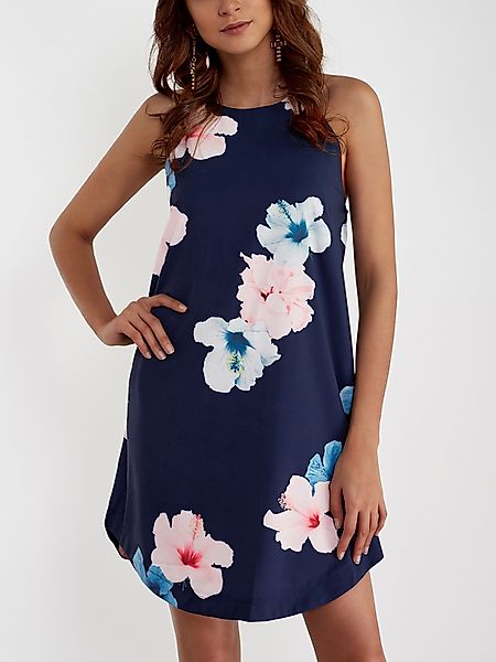 Navy Random Blumendruck ärmellos Mini Kleid günstig online kaufen