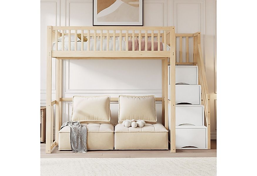 Odikalo Hochbett 90x200 140x200 Jugendbett Kinderbett mit Stauraum (Hochbet günstig online kaufen