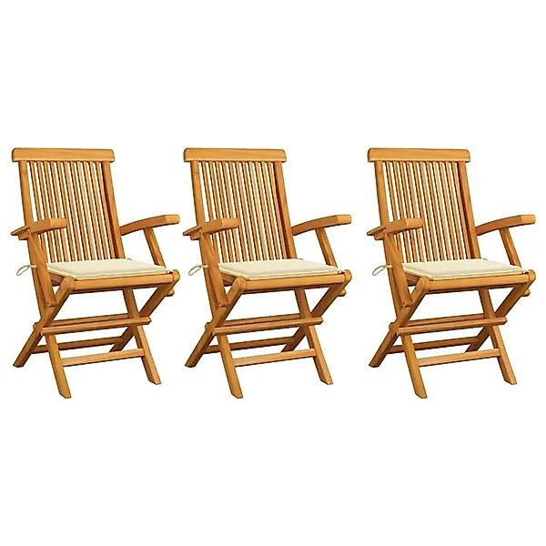vidaXL Gartenstühle mit Creme Kissen 3 Stk Massivholz Teak 3062516 günstig online kaufen