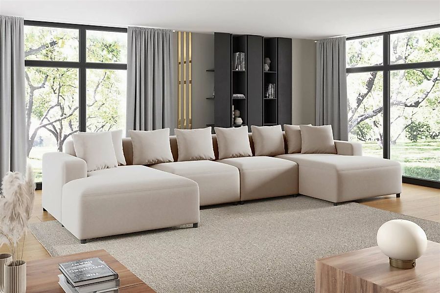 Fun Möbel Wohnlandschaft Sofa U-Form MEGAN in Stoff Salvador, Rücken echt b günstig online kaufen