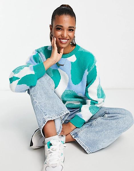 ASOS DESIGN – Oversize-Pullover mit abstraktem Muster-Grün günstig online kaufen