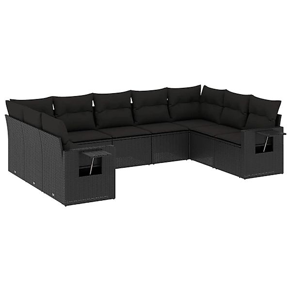 vidaXL 9-Tlg Garten-Sofagarnitur mit Kissen Schwarz Poly Rattan 3252932 günstig online kaufen