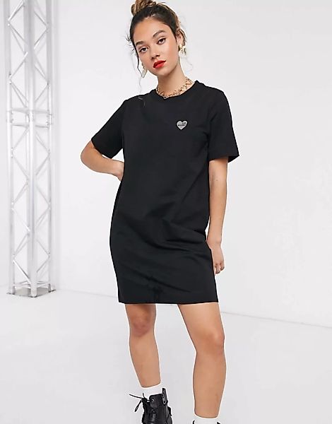 Love Moschino – Schlichtes T-Shirt-Kleid mit Logo in Schwarz günstig online kaufen