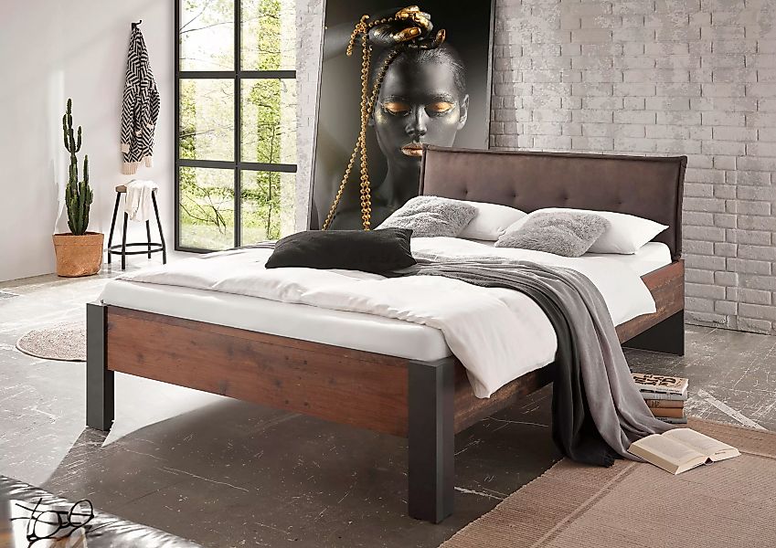 Home affaire Einzelbett "BROOKLYN Bett im Industrial Design, Bettgestell, B günstig online kaufen