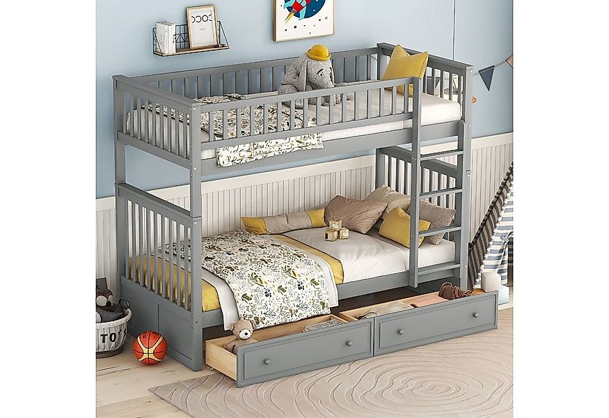 Merax Etagenbett aus Kiefer mit Schubladen und Leiter, Holzbett 90x200cm, H günstig online kaufen