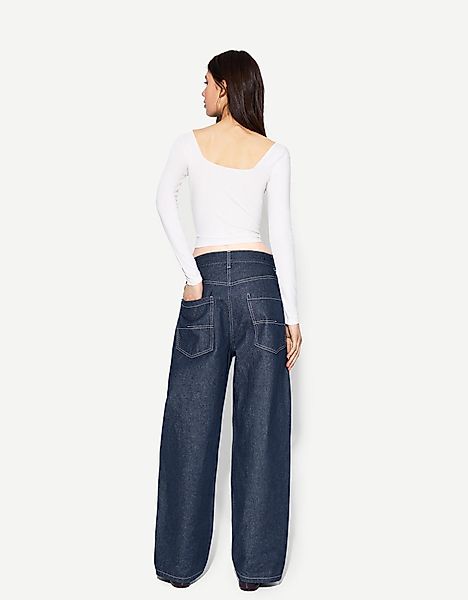 Bershka Skaterjeans Mit Weitem Bein Damen 40 Marinenblau günstig online kaufen