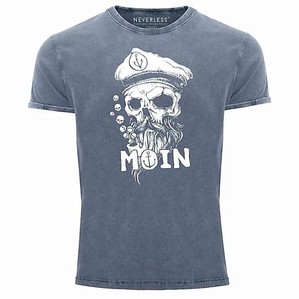 Neverless Print-Shirt Herren Vintage Shirt Moin Kapitän Totenkopf Anker Bar günstig online kaufen