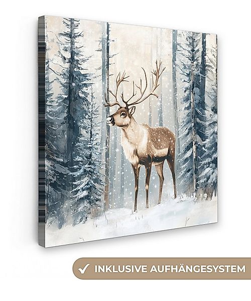 OneMillionCanvasses® Leinwandbild Rentier - Schnee - Wald - Weiß, Fotodruck günstig online kaufen