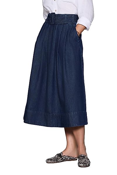 Next Midirock Plissierter Midi-Jeansrock mit Gürtel günstig online kaufen